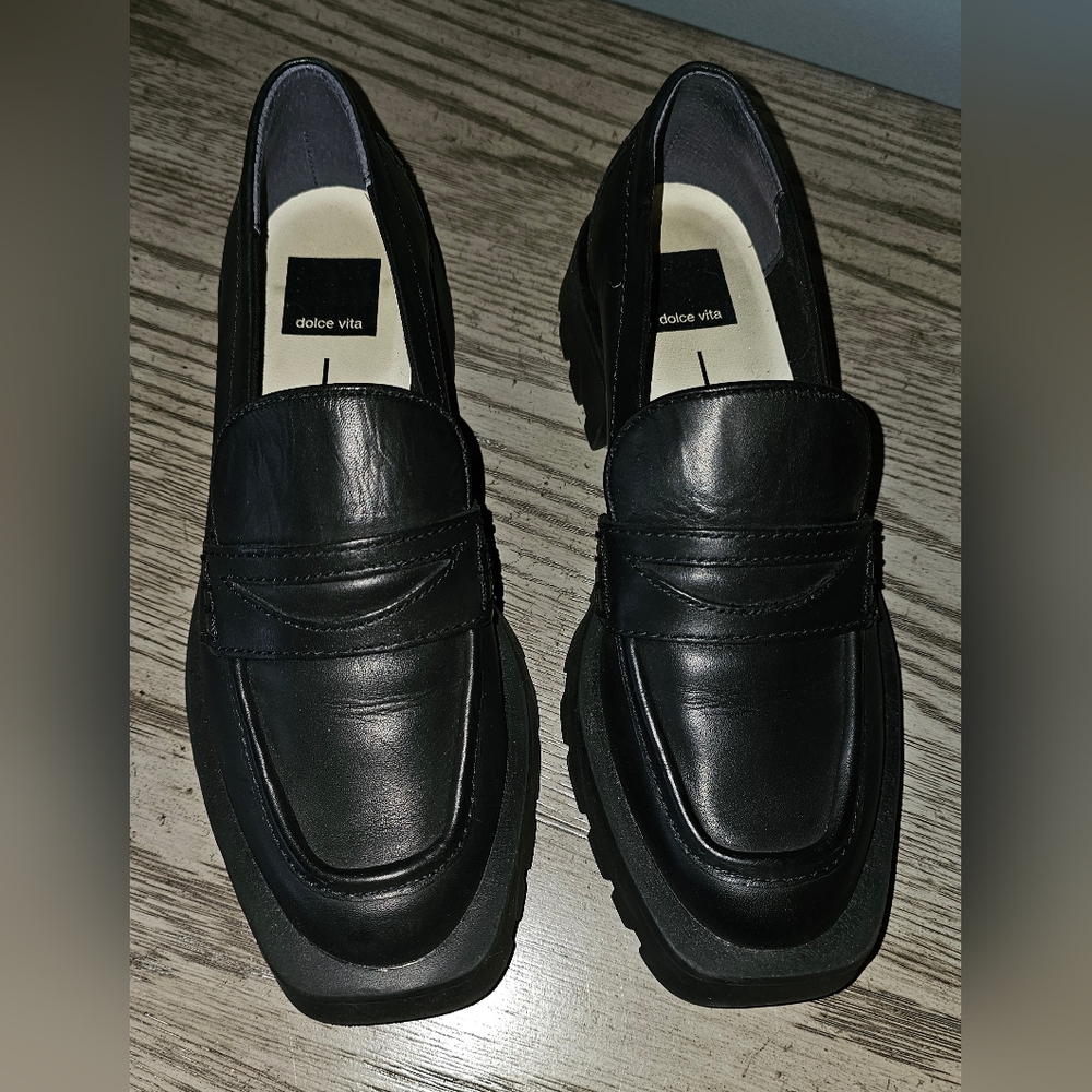 Dolce Vita Black Leather Loafers, Size 6.5